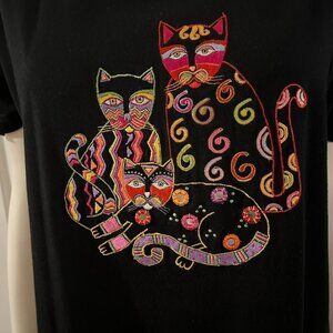 Vintage Casey Coleman Woman's Black Cat Embroider Boho Maxi Dress Sz Lr